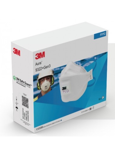 [3M 原廠獨立包裝] 3M™ Aura™ FFP2 呼氣閥口罩 9322+Gen3 (1盒10個) 附送2個口罩用透明膠袋